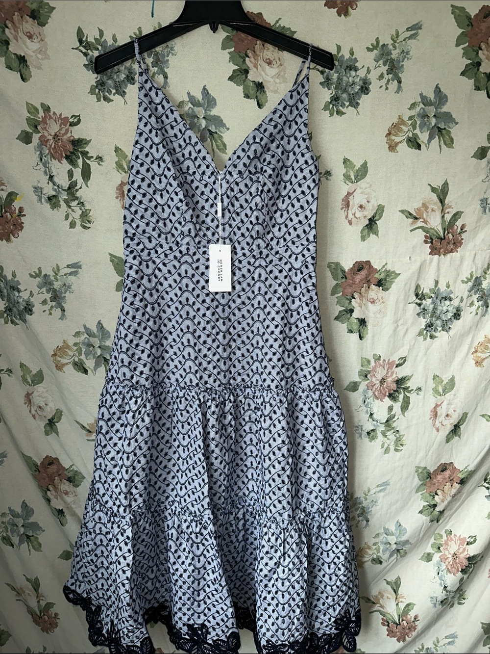 10 Crosby Derek Lam Light Blue & Navy Patterned V-Neck Midi Dress